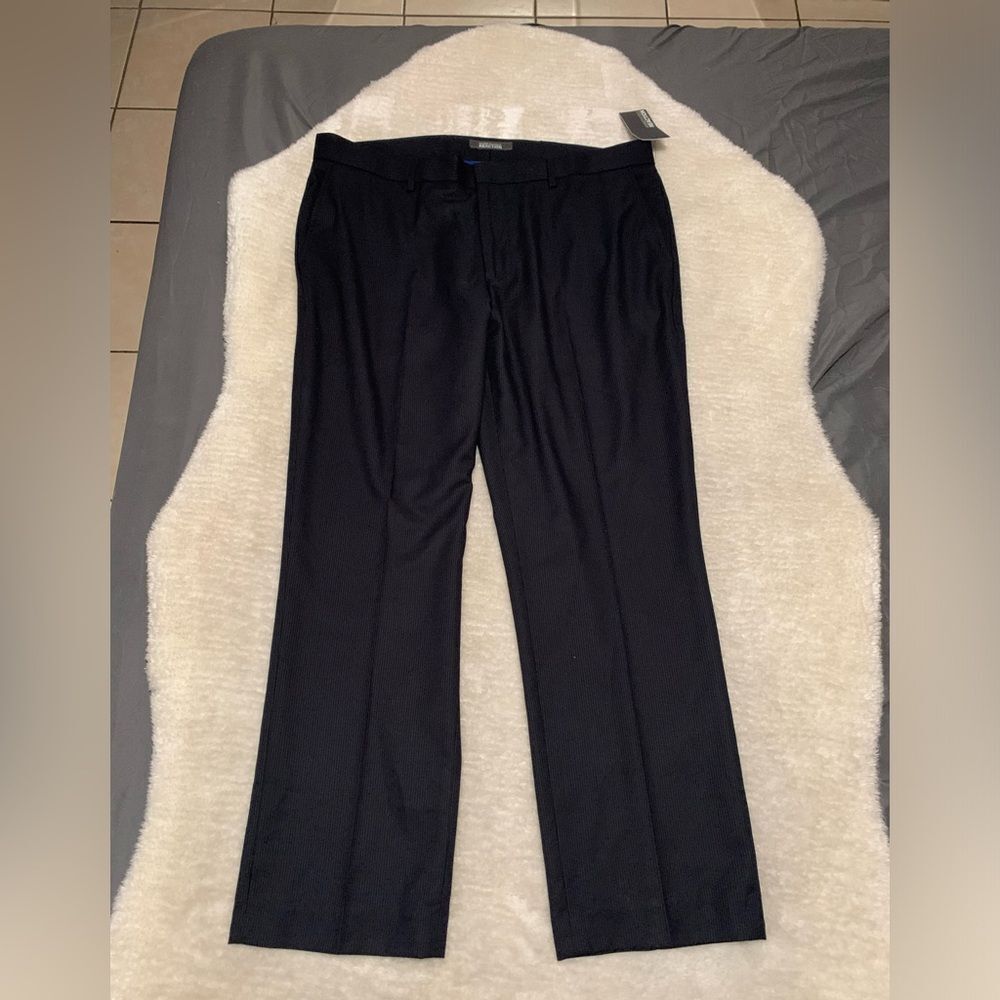 New Kenneth Cole Reaction Mens Navy‎ Blue Stripped Straight Dress Pants 40x30